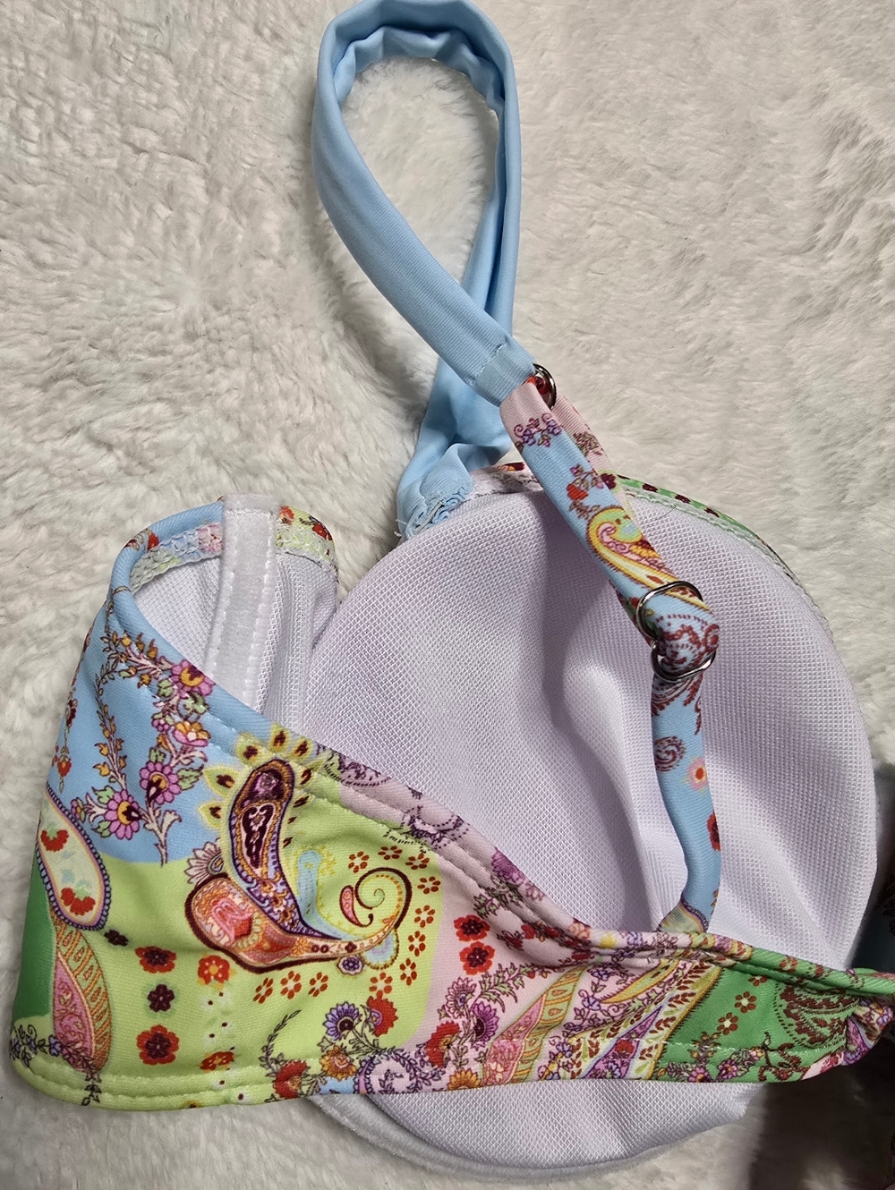2pc Blue Pink Swim Bikini Set Size L Large NEW Push Up Bra Top Swimsuit Floral - Picture 6 of 8